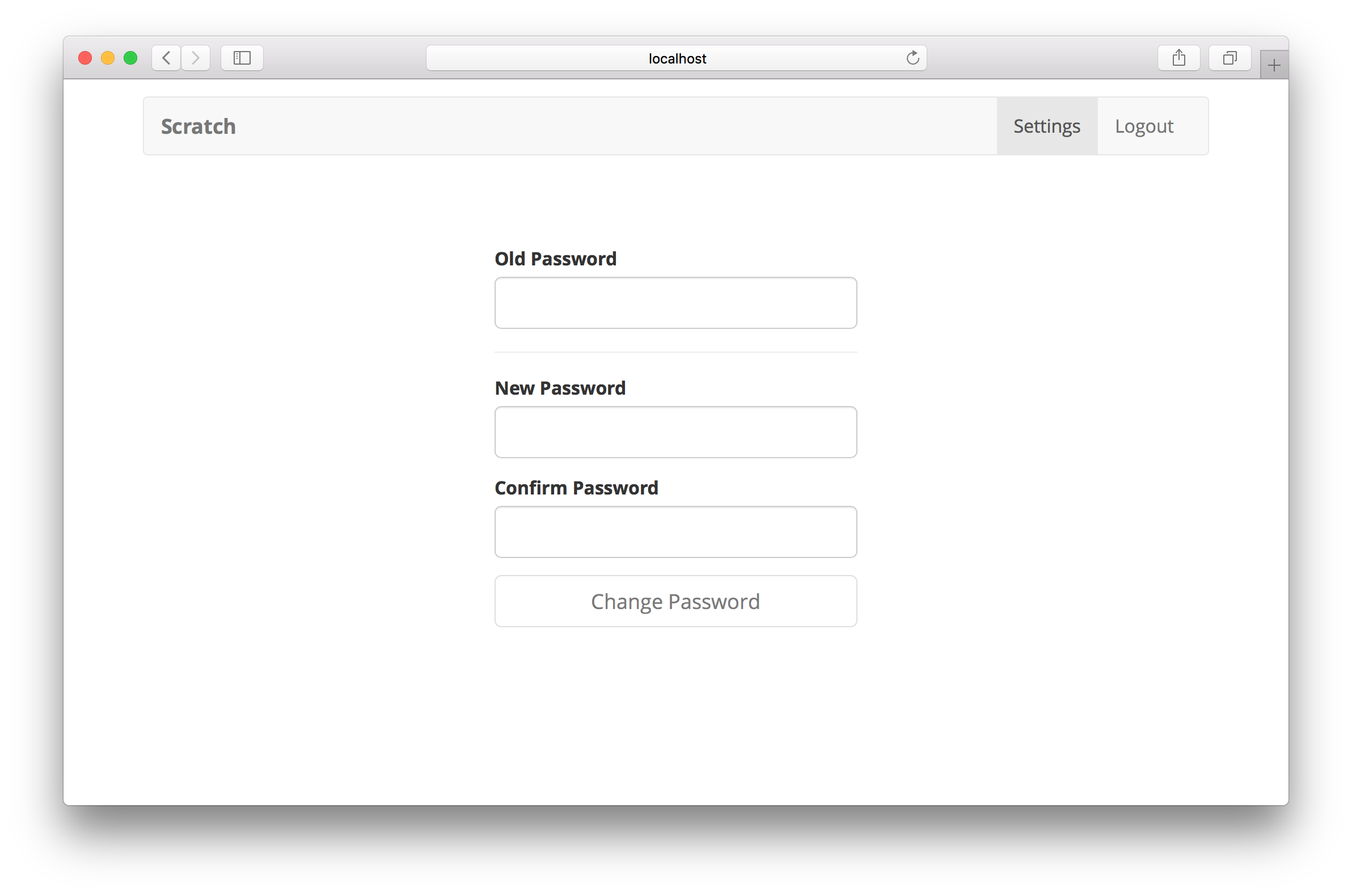 Change password page screenshot